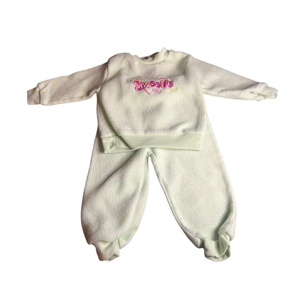 Little Lindsey Kids Mint Green Fleece Sweetie Pajama Set 18M Candy Embroidery